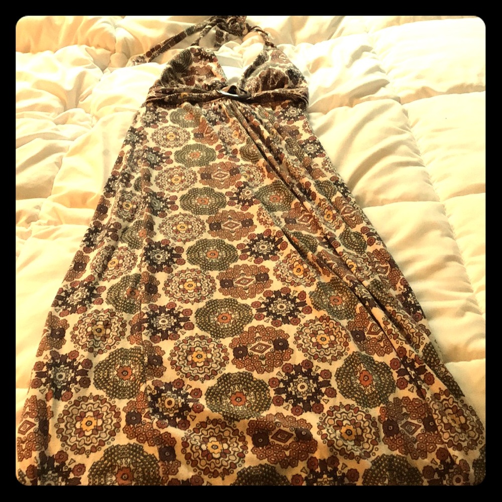 Retro Brown long halter summer dress sz small